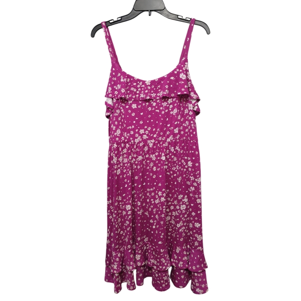 Lane Bryant Purple Floral Ruffle Neck & Hem A-Line Dress Women's Size 14/16 1X - Picture 4 of 11